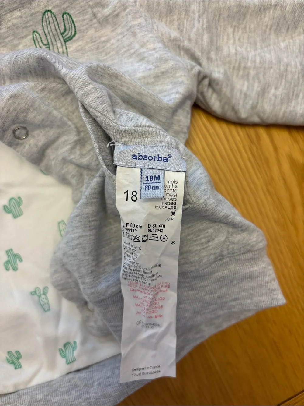 Absorba Gray Hoodie Jacket & White Cactus Print Footed Onesie - aged 18months